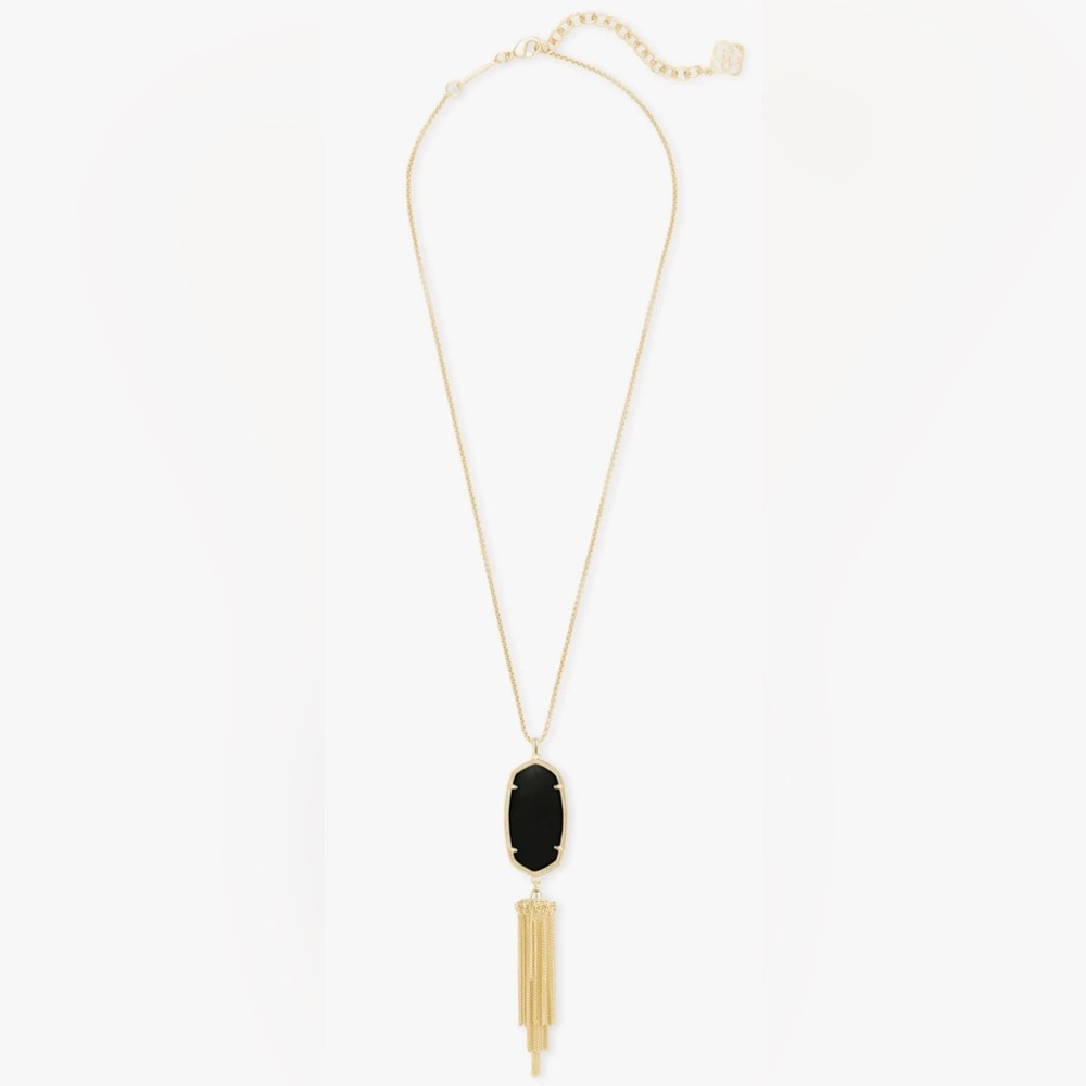 Kendra Scott Rayne Gold Long Pendant Necklace in Black Opaque Glass